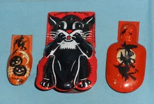 vintage Halloween tin KIRCHHOF + T. COHN CLICKER NOISEMAKER LOT x3 cat witch jol
