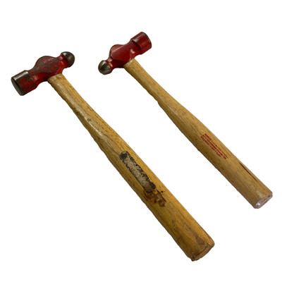 Channellock Ball Peen Hammers Red Head Wood Handle Made in USA Vintage, 2 Pcs