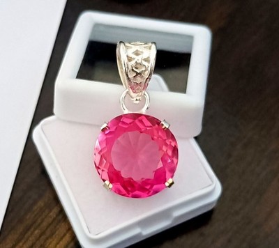 Certified 26.65 Ct Natural Padparadscha Sapphire 925 Silver Pendant Gemstone
