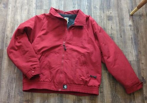 Vintage Carhartt Work Wear Herren Large/XL Fleece gefütterte Jacke J72 rot