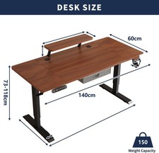 Electric Standing Desk with Drawer, 140x60cm Height Adjustable Sit Stand Up Desk — image 7