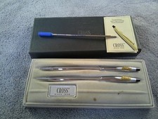 1980s Silver Cross Chrome Ball Pen Pencil Set LANCE Advertising Pen has issue
