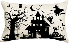 Halloween Dead Tree Haunted House Castle Witch Bat Throw Pillow Cover, 12 X 20 I