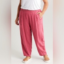 Eileen Fisher Pleated Organic 100 Linen Ankle Lantern Pants raspberry red large