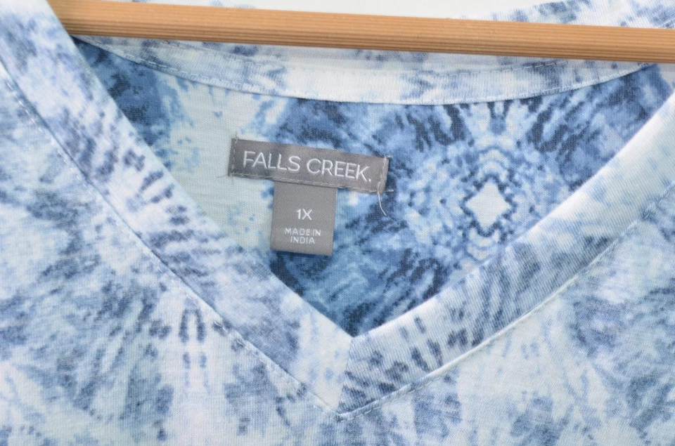 Top Falls Creek para mujer 1X azul cuello en V manga corta cintura elástica Foto 3 de 4