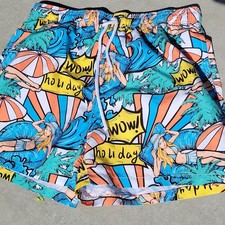 Men's Graphic Beach Swim Shorts Colorful Print Elastic Waist Back Pocket