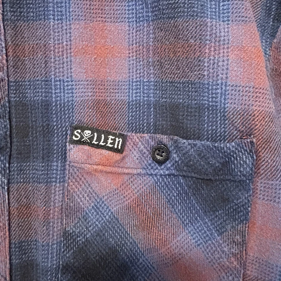 Camisa de franela a cuadros Sullen para hombre azul borgoña tatuaje grunge skate núcleo L Foto 4 de 4
