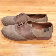 Bass Vintage Made in USA Saddle Shoes Tan Suede Brown Leather Oxford 4716W 8.5M