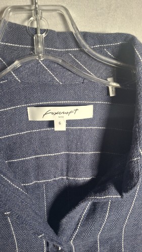Foxcroft Women Blue Striped Long Sleeve Button-Down Shirt 6 - Picture 7 of 14