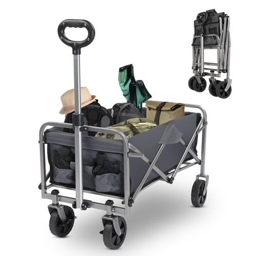 Folding Beach Outdoor Wagon Cart Collapsible Utility Garden Shopping Cart Gray - Picture 8 of 8