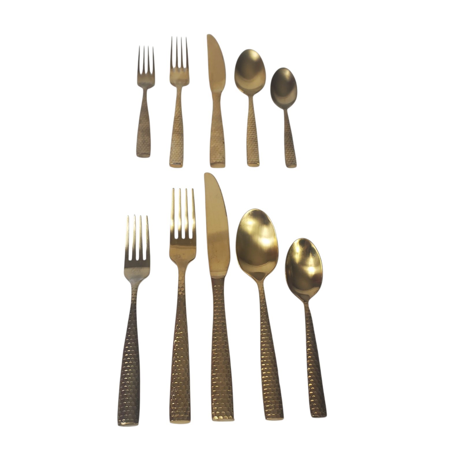Fortessa Lucca 10-Piece Faceted Gold Flatware Set Scuffs