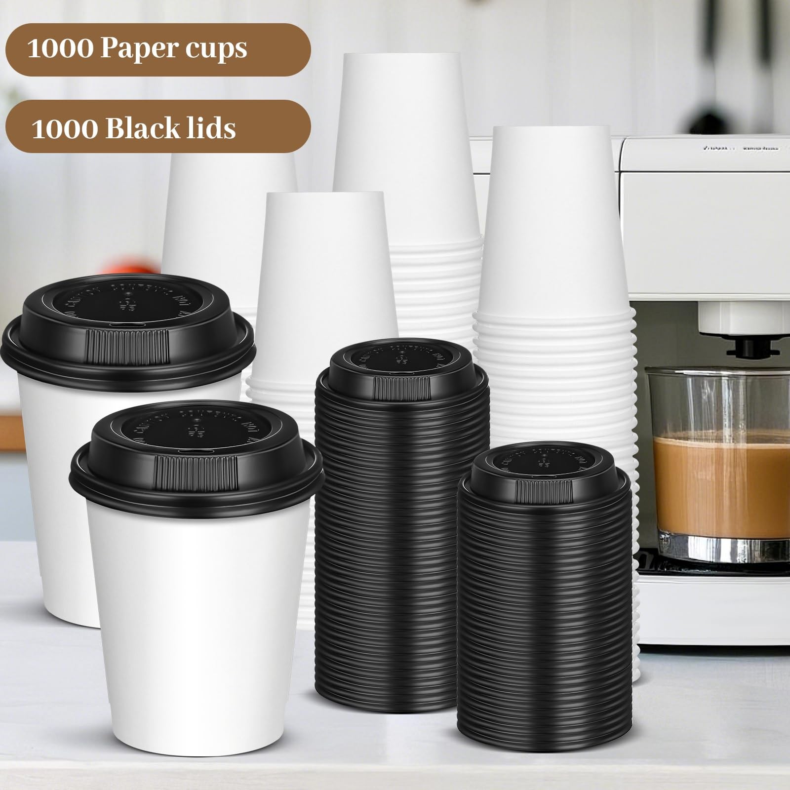 1000 Pcs 12oz Paper Coffee Cups with Lids Bulk White Coffee Cups Disposable D...