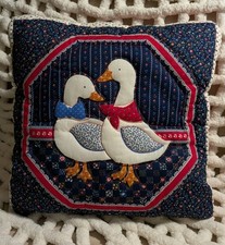Vtg Handmade Quilted Country Ducks Geese Granny/Cottagecore Throw Pillow Bird