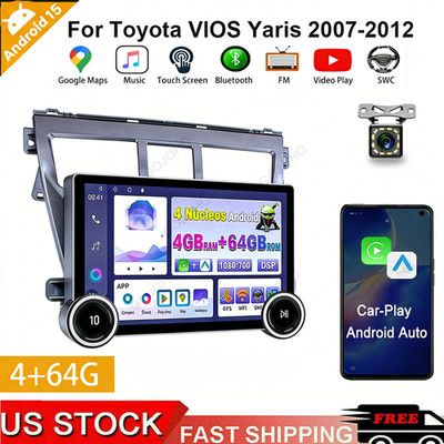 For Toyota VIOS 2007-12 Yaris CarPlay Car 64G Radio Stereo  Navi Android15.0 GPS
