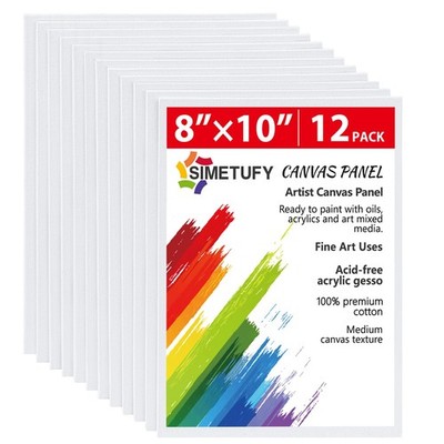 Simetufy 12 Pack 8x10 Canvas Boards for Painting, Blank Flat 8''x10'', white 