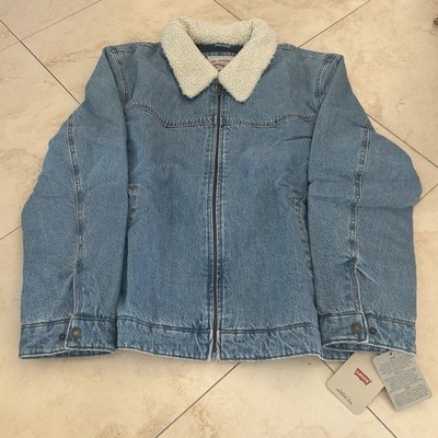 Levis Jacket Mens 2XL Blue Sherpa Collar  Denim Jean Button Front Fleece  Jacket