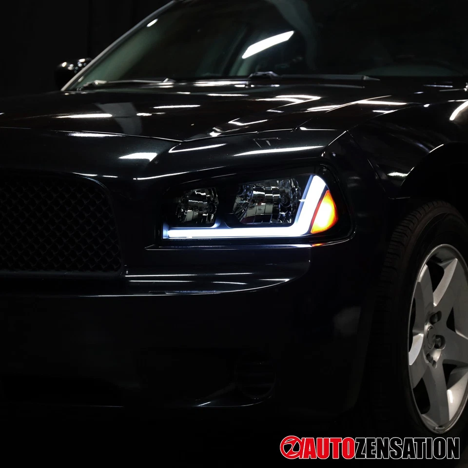 Fit 2006-2010 Dodge Charger Black Smoke Halogen Headlights LED Sequential Signal - Image 2 of 4