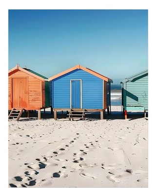 Bunte Strandh�tten Wandkunst K�stendekor Moderne K�stenszene am Strand