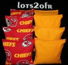 CORNHOLE BEAN BAGS made w KANSAS CITY CHIEFS fabric logo on both sides bags