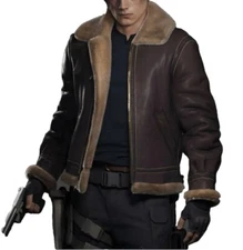 Resident Evil 4 Remake Leon Scott Kennedy B3 WWII Aviator Cow Leather Jacket