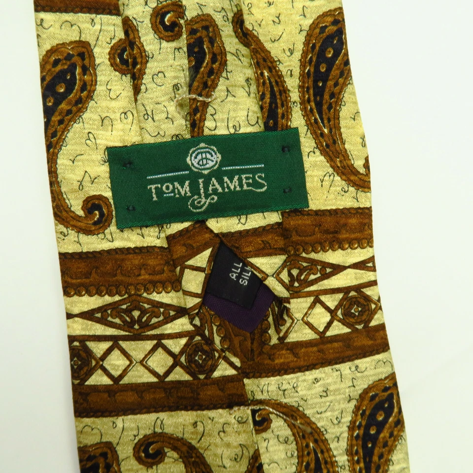 Corbata de cuello Tom James para hombre geométrica cachemira dorada marrón abstracta 56"x3,5" arquitecto Foto 3 de 4