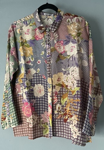 Johnny Was Blouse XS Oversized Cathron Mingle Multi 100% Silk Nubohemian - Picture 4 of 10