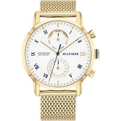 TOMMY HILFIGER 1710403 KANE WHITE DIAL GOLD MESH BRACELET 44MM MENS WATCH