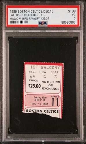 1989 BASKETBALL TICKET CELTICS LAKERS LARRY BIRD vs MAGIC JOHNSON Gm#35/37 PSA 3