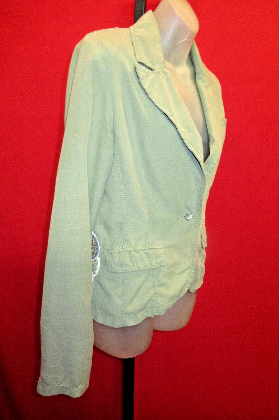 DANANG Khaki Green Army Military Silk Jacket Sz S… Gem