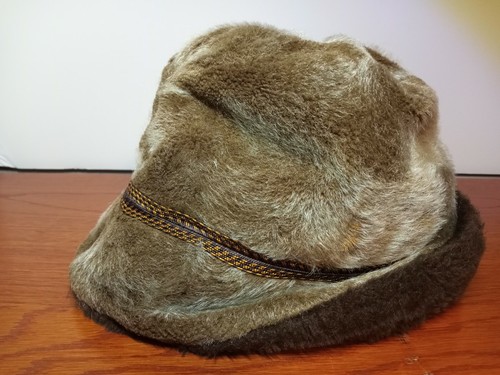 Brown FAUX FUR VTG Fedora Hat Ear Flaps 