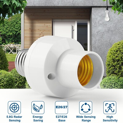 Radar Motion Sensor Bulb Holder E26/27 LED Light Lamp Socket Base Adapter USA