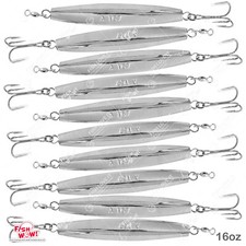 10pcs 16oz Diamond Jig Chrome 7/0 Treble Hook 450g Fish WOW!® Silver Heavy Bait