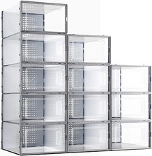 12 pc Foldable Shoe Box Stackable Clear 13.2 9.1 5.5in Shoe Storage Box Size  10