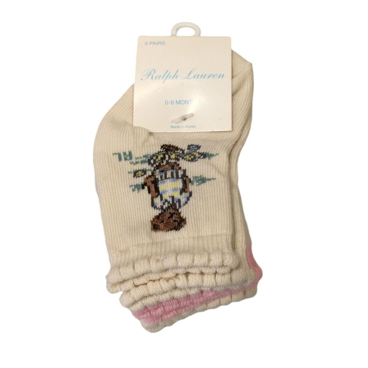Calze Ralph Lauren neonati 0 6 mesi orsetto primaverile rosa lime pony rosa logo