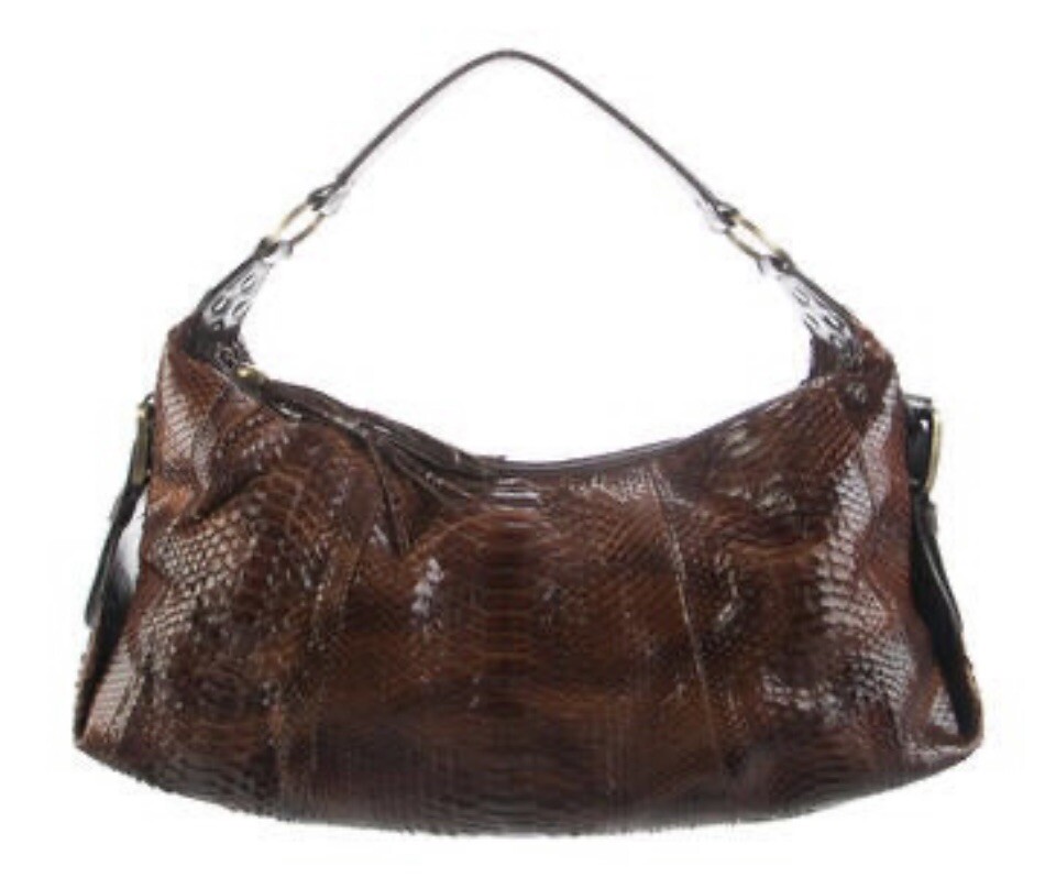 PYTHON SNAKESKIN BROWN LARGE SHOULDER BAG BY RAFE - image 1