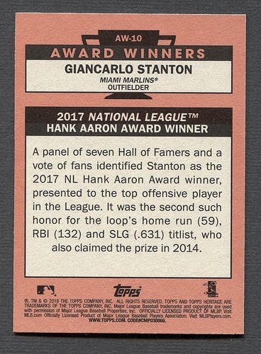 2018 Topps Heritage Award Winners #AW-10 Giancarlo Stanton - Picture 2 of 2