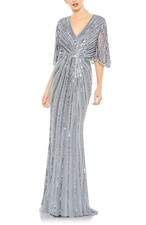 Mac Duggal 93583 Sequin VNeck Wide Cape Sleeve Gown SZ 8 ($698) Slate Blue