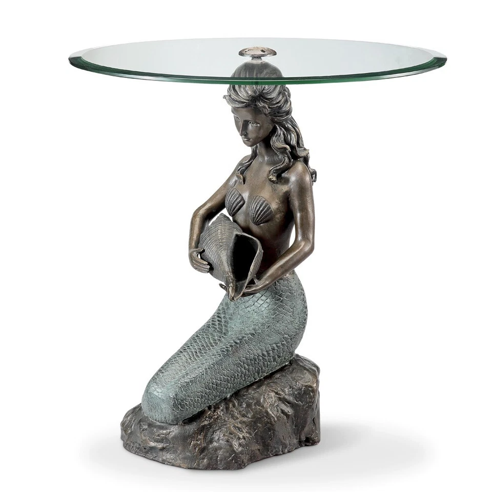 Mermaid End Table Multicolored Aluminum Glass Home Decorative Collectible - Image 4 of 4