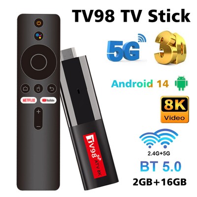 TV98 TV Stick Android 14 2.4G 5G Dual WiFi Smart TV Box 2G+16G 4K Media Player