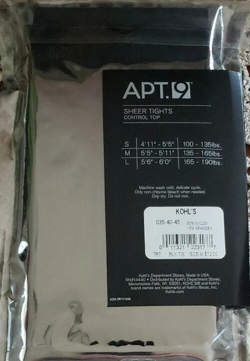 Apt. 9 Brand ~ Black Tie ~ Women's Size Medium ~ Sheer Tights ~ Control Top ~T-9 - Image 3 of 3