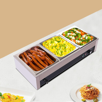 Electric 3-Pan Commercial Food Warmer Steam Table Buffet Bain Marie Countertop