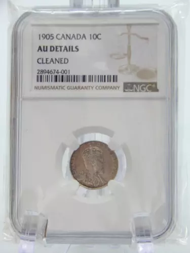 1905 CANADA DIME 10c TEN CENTS NGC AU DETAILS (BT506)