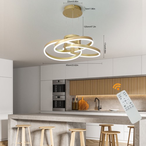 Modern Pendant Light Gold Wave LED Ceiling Lamp Dimmable Dining Room Chandelier