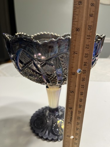 Vintage Smoky Blue Purple Iridescent Carnival Glass Pedestal Footed Compote - Picture 10 of 10