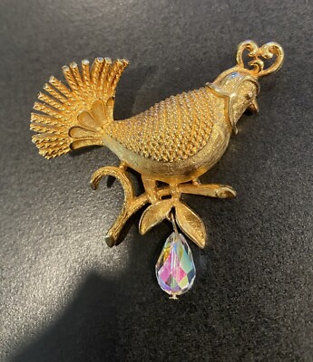 Vintage Corel Signed Quail Gold Tone Brooch
