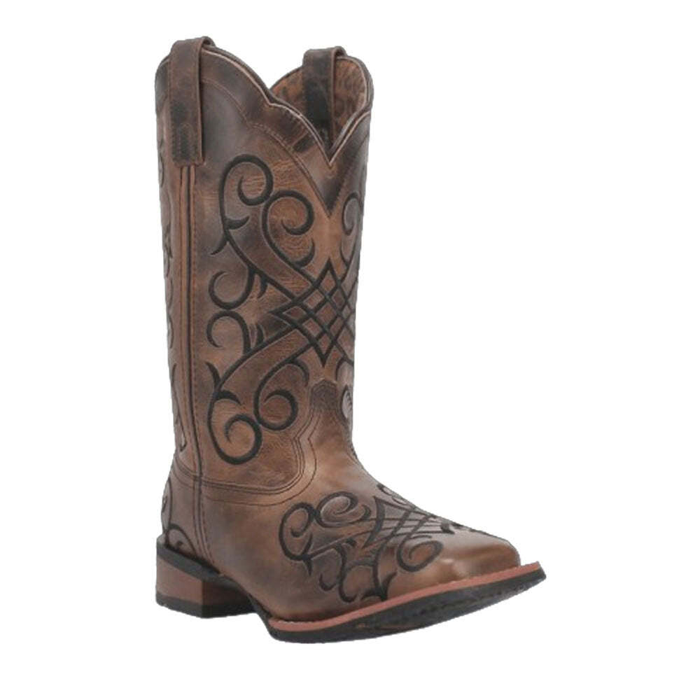 5620 Laredo Women's Margo Brown Leather Embroidered Wide Square Toe Western  Boot
