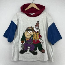 LOONEY TUNES Shirt Adult L 1993 WARNER BROS Taz Devil Bugs Bunny Hoodie Gray VTG