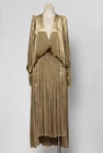 MOTHER OF PEARL GOLD VELVET PLUSH SILK BLEND PLEATED DRESS OLIVIA-UK 10