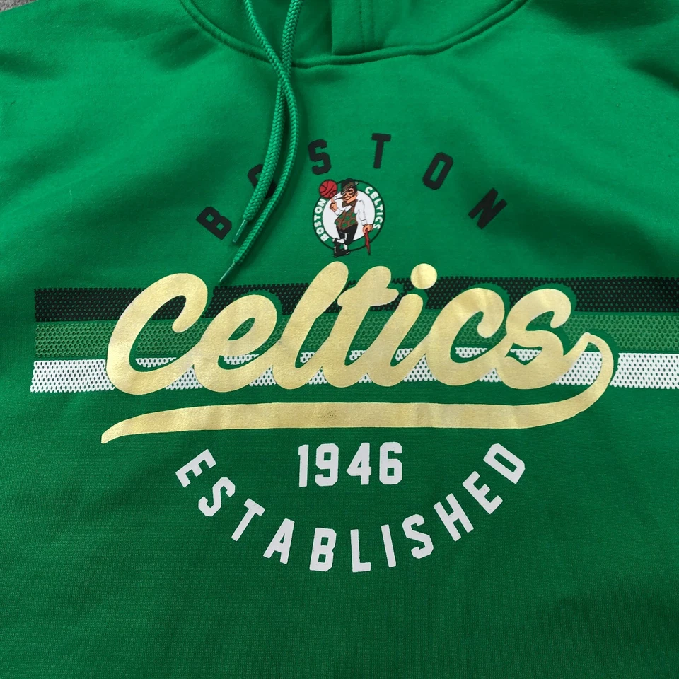 Boston Celtics Hoodie Mens Medium Green Fleece Logo Graphic NBA Basetball - Image 4 of 4
