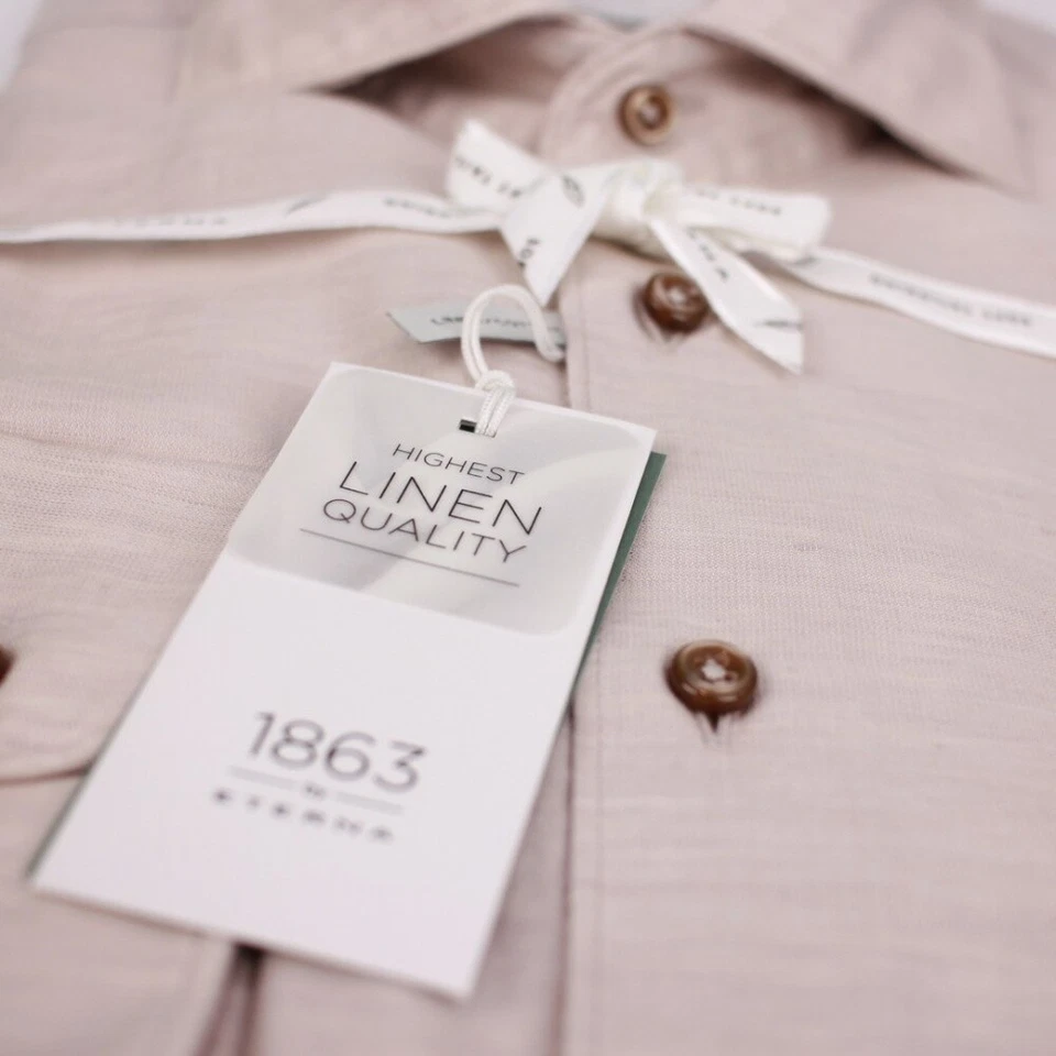 Eterna Uomo Camicia di Lino Maniche Lunghe Moderno Fit Beige 2355 XS82 26 - Immagine 4 di 4